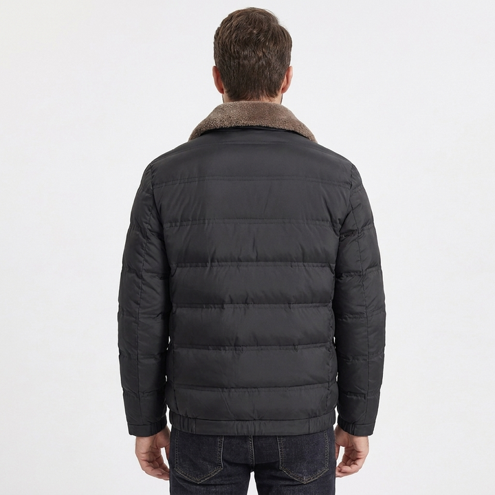 Men’s Slim Fit Puffer Jacket with Faux Fur Collar