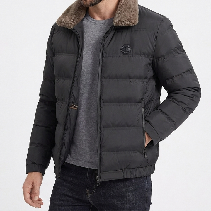 Men’s Slim Fit Puffer Jacket with Faux Fur Collar