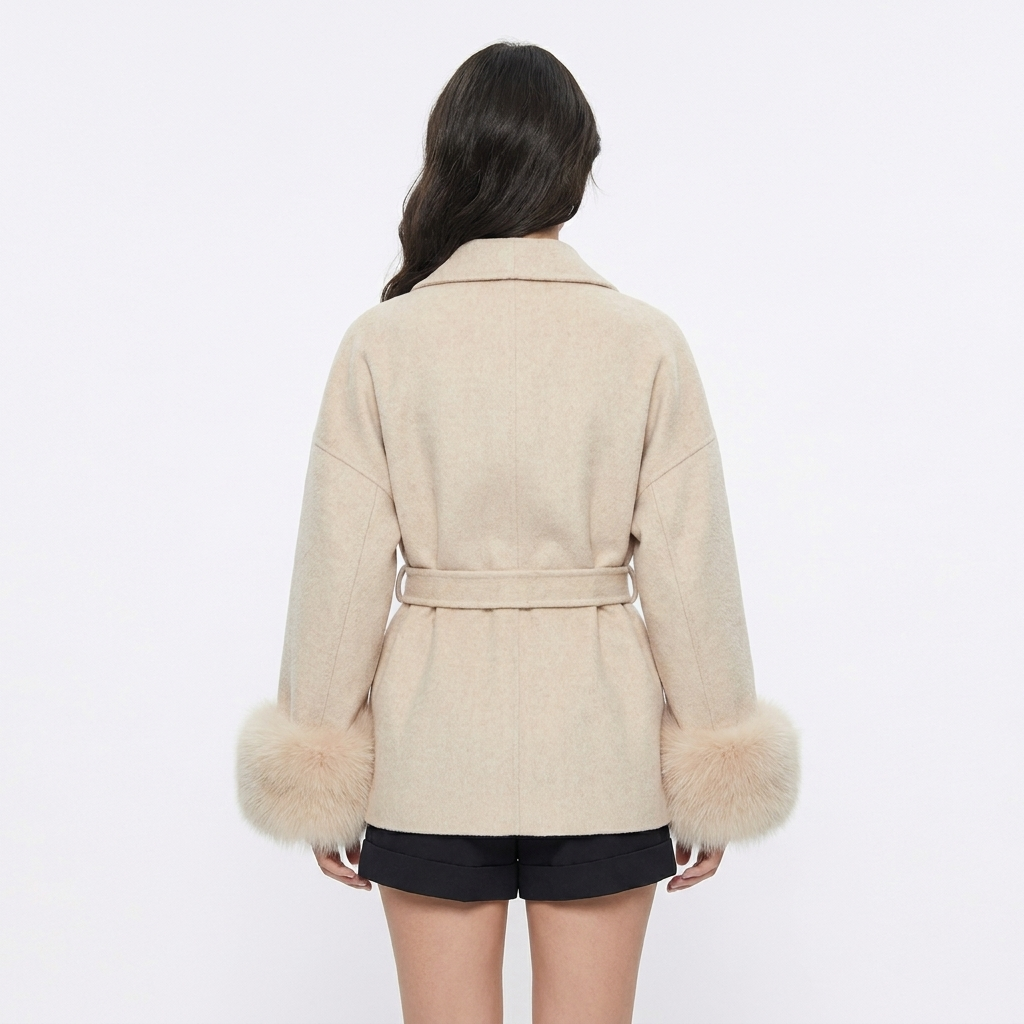 Women's Wrap Coats – Belted Jacket with Faux Fur Cuff Detail