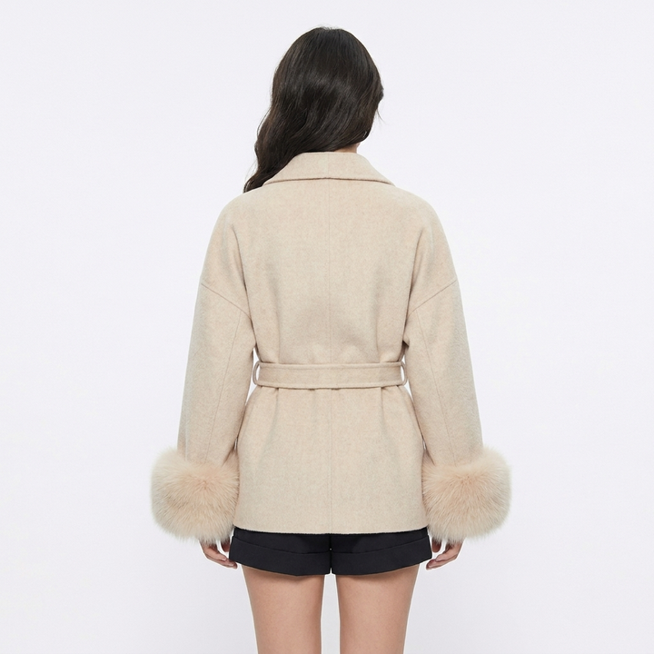 Women's Wrap Coats – Belted Jacket with Faux Fur Cuff Detail