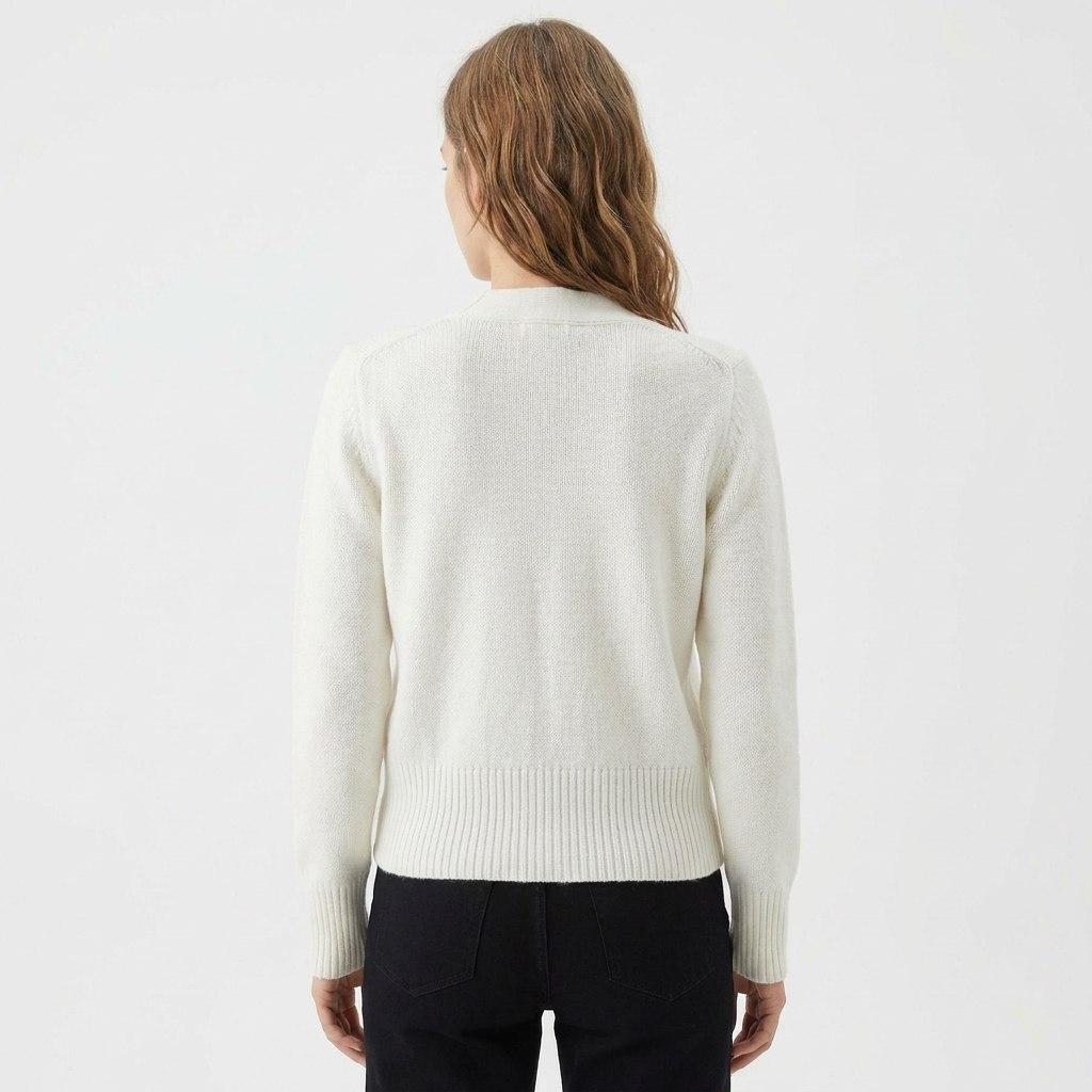 Women's Cardigan – V-Neck Knit Cardigan with Gold Heart Buttons
