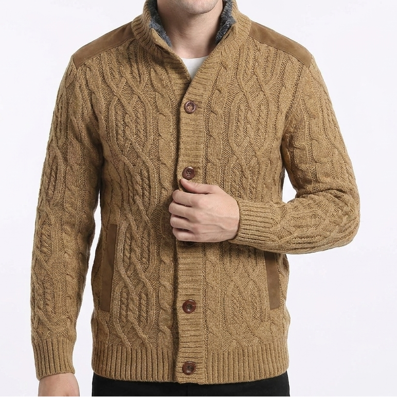 Fleece Lined Button-Up Cardigan with Suede Detail