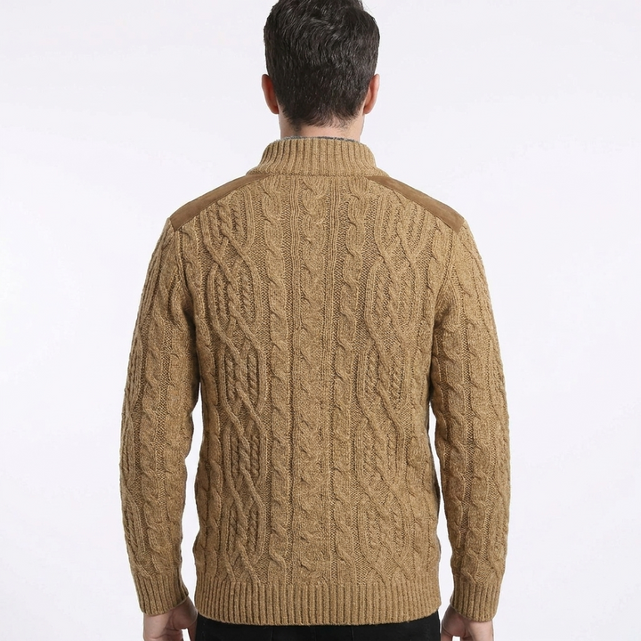 Fleece Lined Button-Up Cardigan with Suede Detail