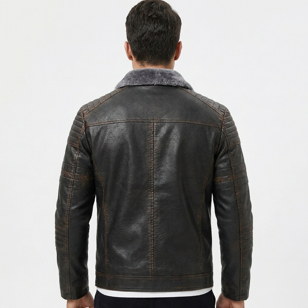 Fur Lined Faux Leather Motorcycle Jacket
