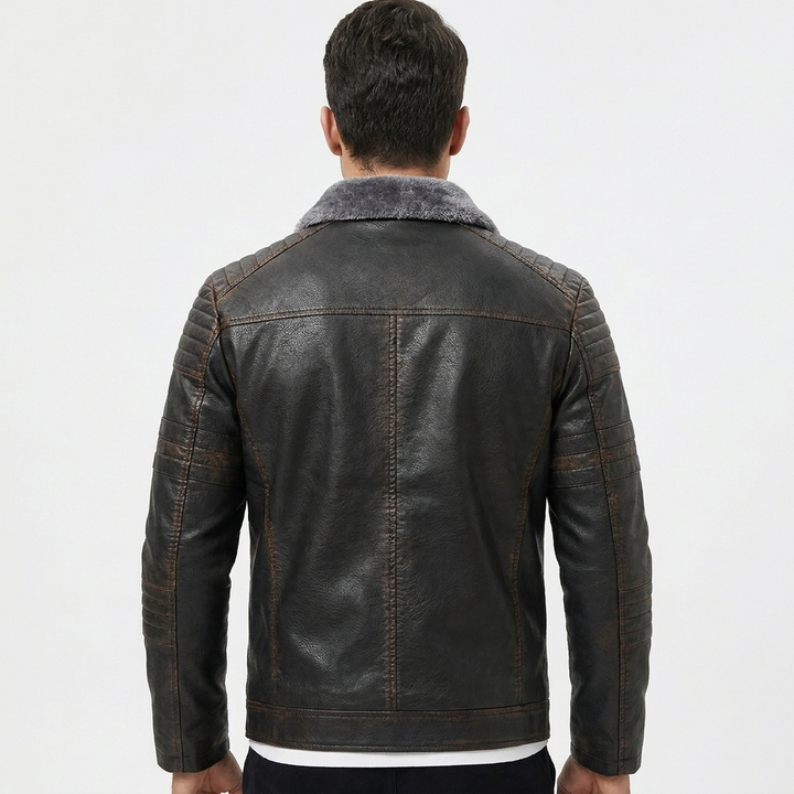 Fur Lined Faux Leather Motorcycle Jacket