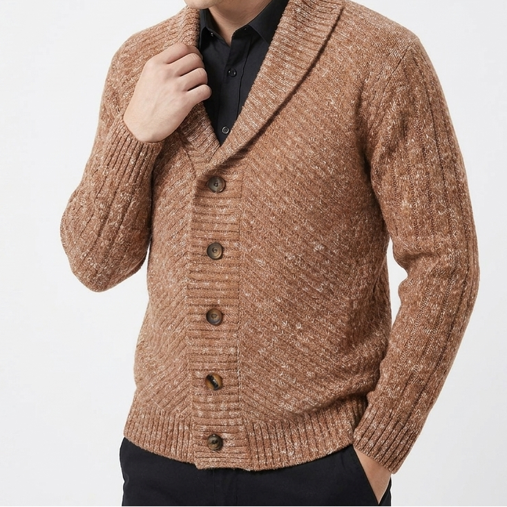 Men's Cardigan – Shawl Collar Marled Knit Button-Up Cardigan Sweater
