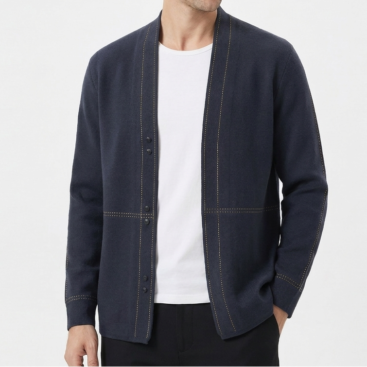 Men's Cardigan – Contrast Stitch Open Front Knit Cardigan Sweater