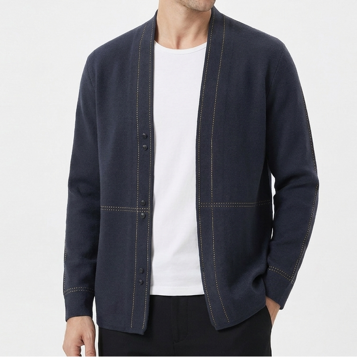 Men's Cardigan – Contrast Stitch Open Front Knit Cardigan Sweater