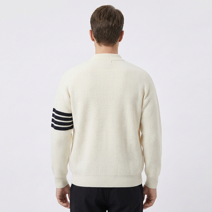 Men's Cardigan – Varsity Stripe Snap-Button Knit Bomber Cardigan