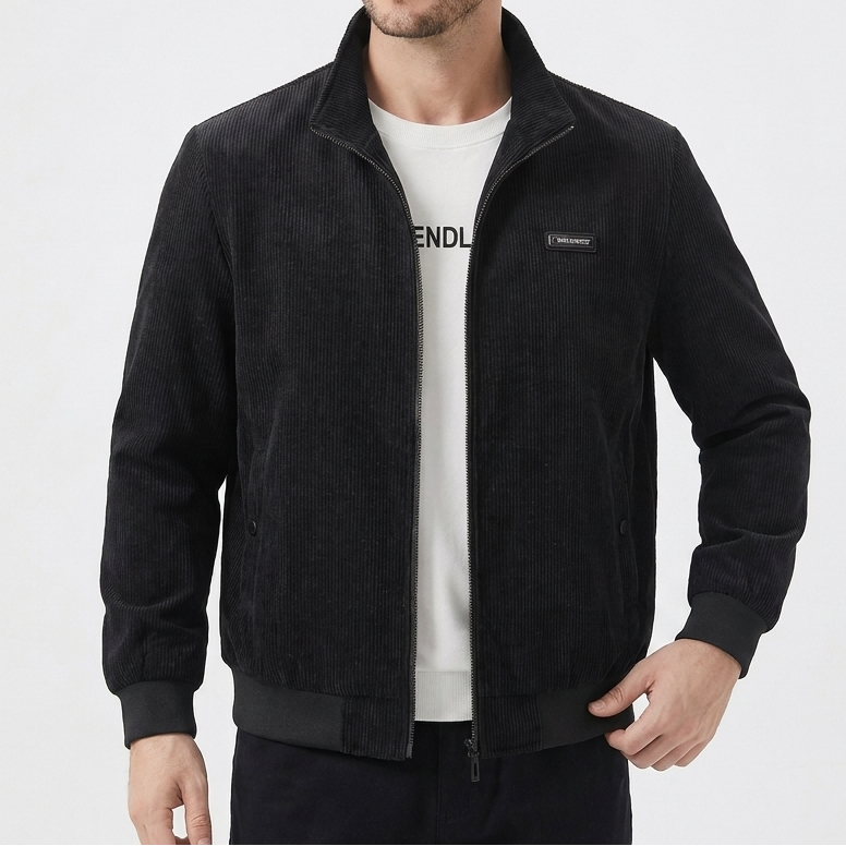 Men's Bomber Jacket – Corduroy Zip-Up Harrington Jacket