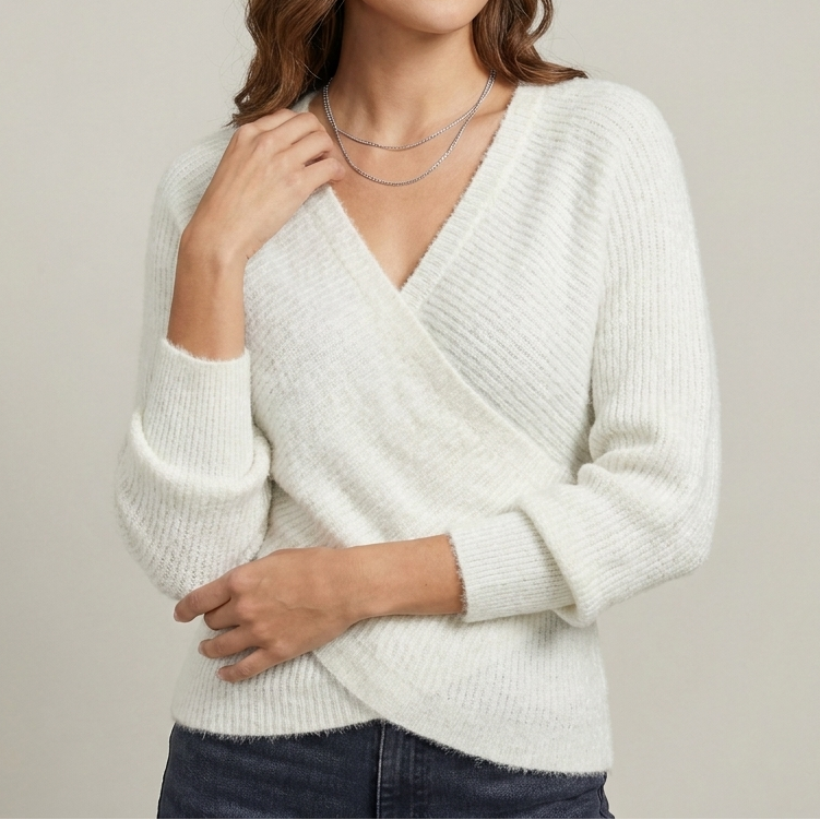 Women's V-Neck Crossover Casual Knit Pullover Sweater