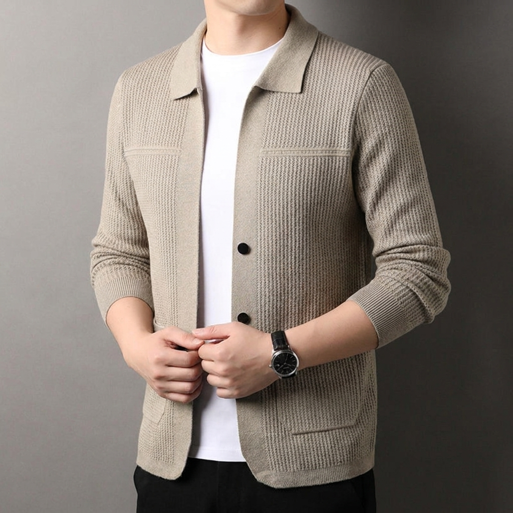 Men's Long Sleeve Smart Casual Button Up Knit Cardigan