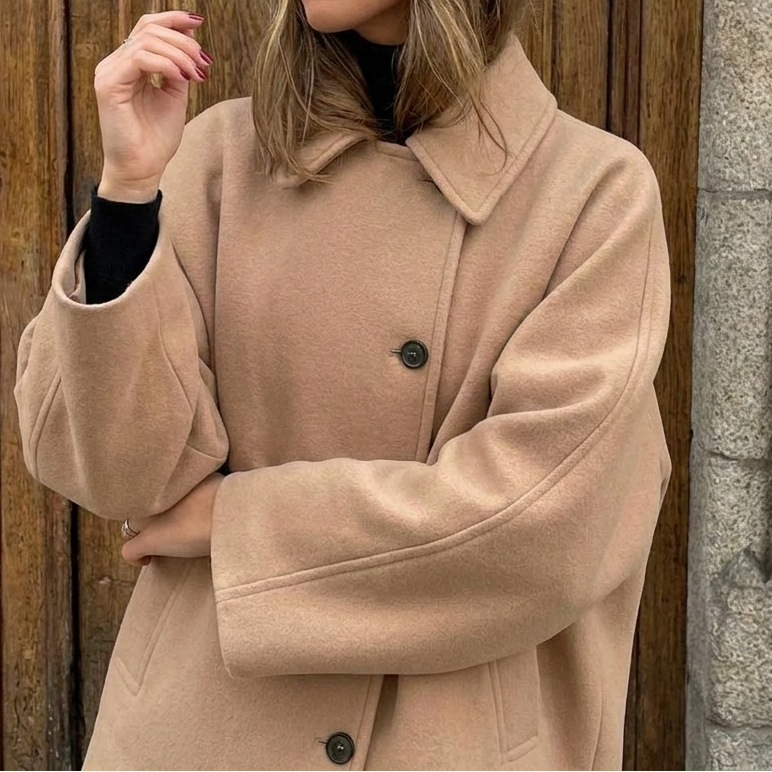 Women's Lapel Loose Fit Long Woollen Winter Coat