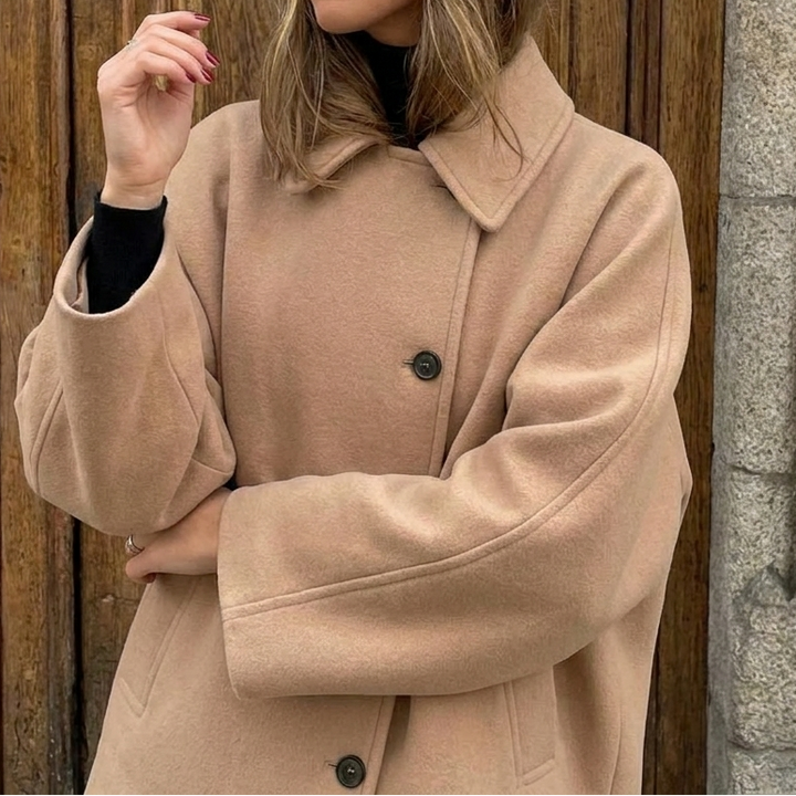 Women's Lapel Loose Fit Long Woollen Winter Coat