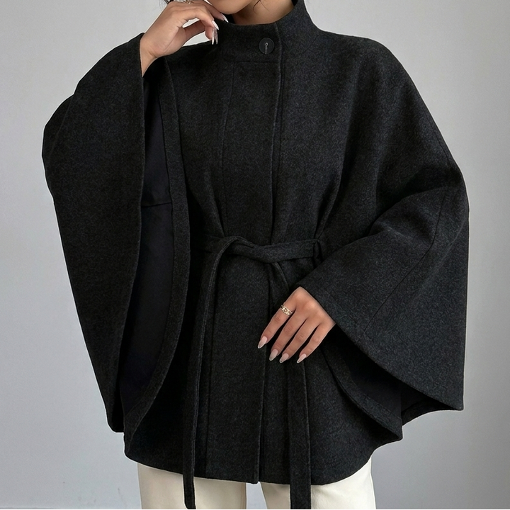 Women's Cape Sleeve Slim Fit Stand Collar Wool Coat