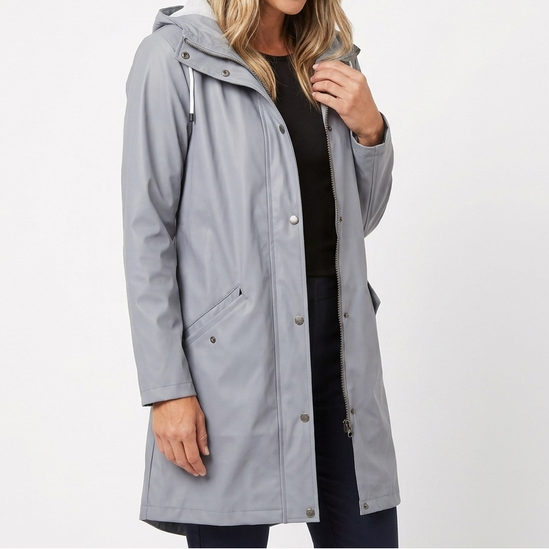 Women's Waterproof Hooded Mid Length Windproof Trench Coat