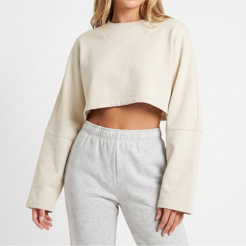 Women's Oversized Cropped Crew Neck Sweatshirt Loungewear Top