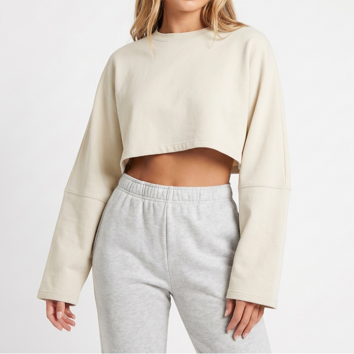 Women's Oversized Cropped Crew Neck Sweatshirt Loungewear Top
