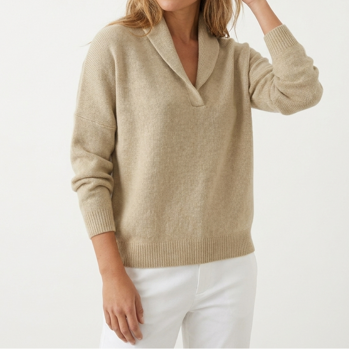 Women's V-Neck Knit Sweater – Soft Relaxed Fit Pullover Casual Knitwear