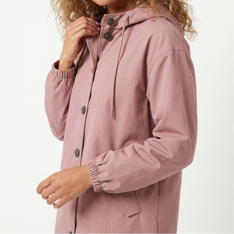 Women's Hooded Mid-Length Button Up Trench Coat – Casual Waterproof Windbreaker