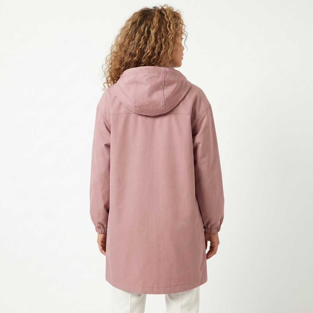 Women's Hooded Mid-Length Button Up Trench Coat – Casual Waterproof Windbreaker