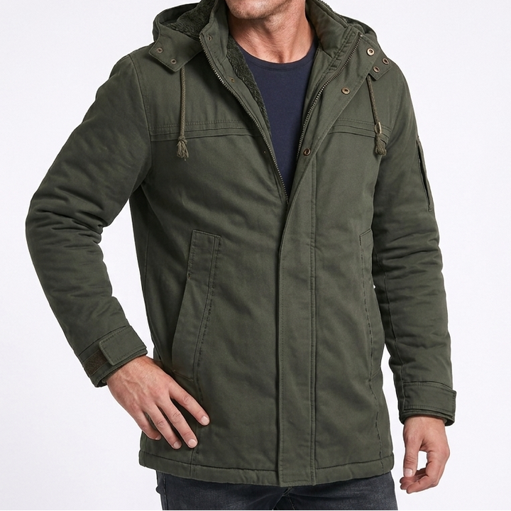 Men's Fleece Lined Hooded Zip Trench Coat – Warm Winter Jacket