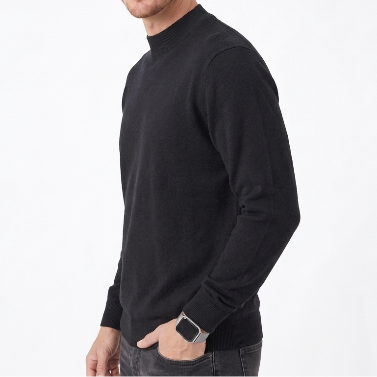 Men's Mockneck Wool Sweater – Slim Fit Casual Knit Jumper