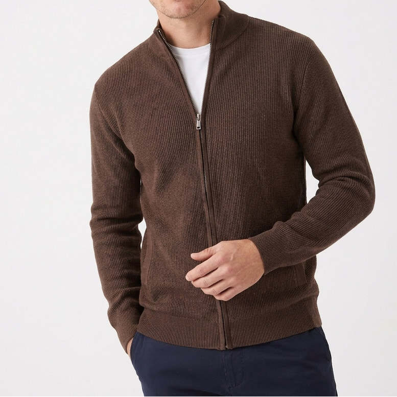 Men's Textured Knit Full Zip Jacket - Casual Winter Cardigan