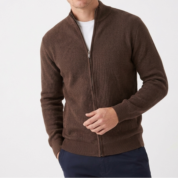 Men's Textured Knit Full Zip Jacket - Casual Winter Cardigan