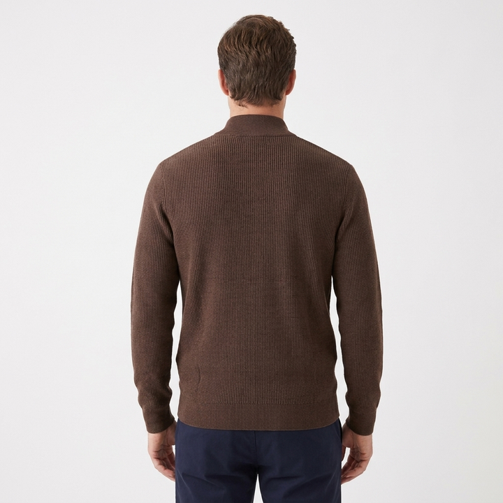 Men's Textured Knit Full Zip Jacket - Casual Winter Cardigan