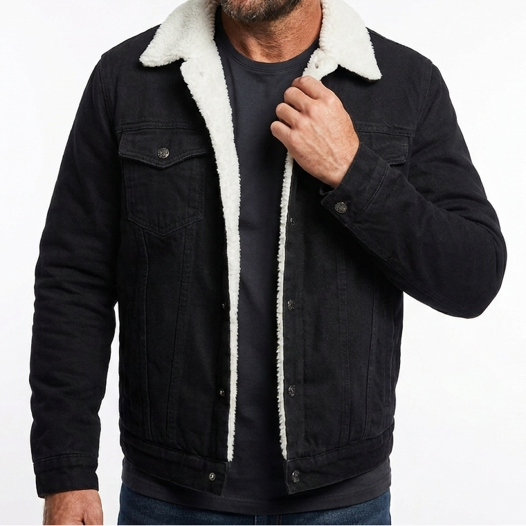 Men's Sherpa Lined Denim Jacket Faux Fur Collar Winter Coat