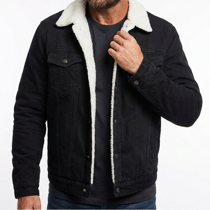 Men's Sherpa Lined Denim Jacket Faux Fur Collar Winter Coat