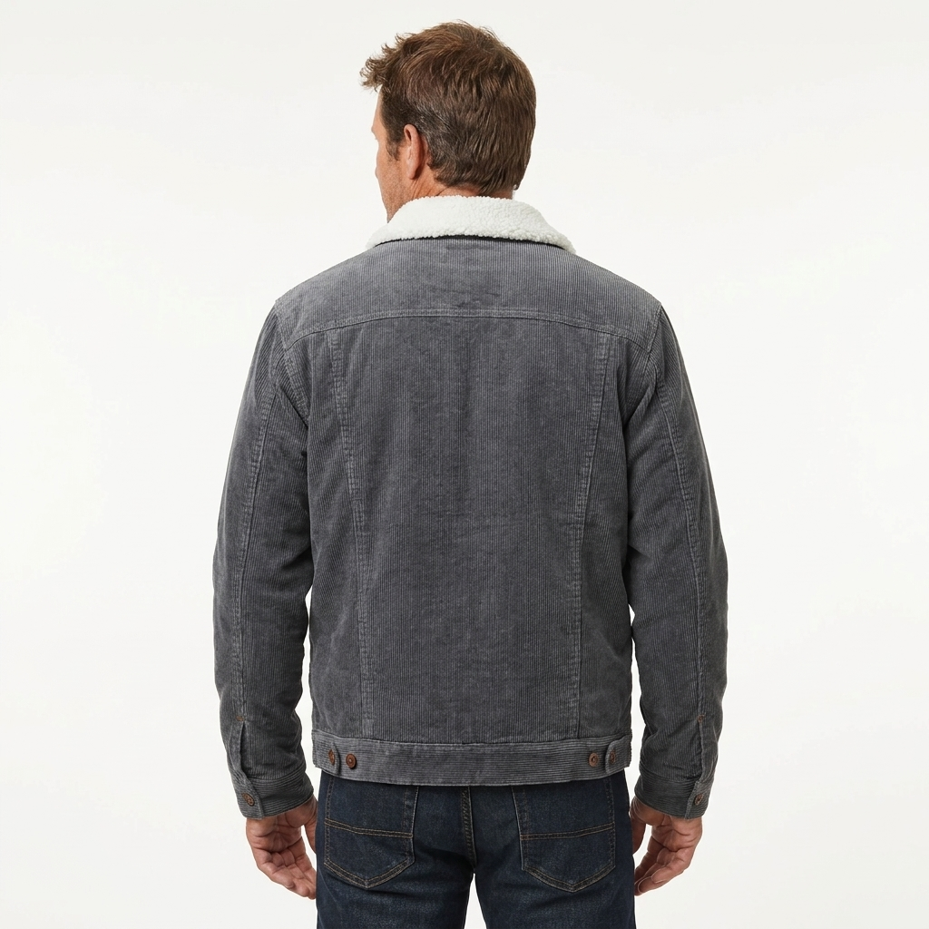 Men's Corduroy Sherpa Lined Jacket Faux Fur Collar Winter Coat