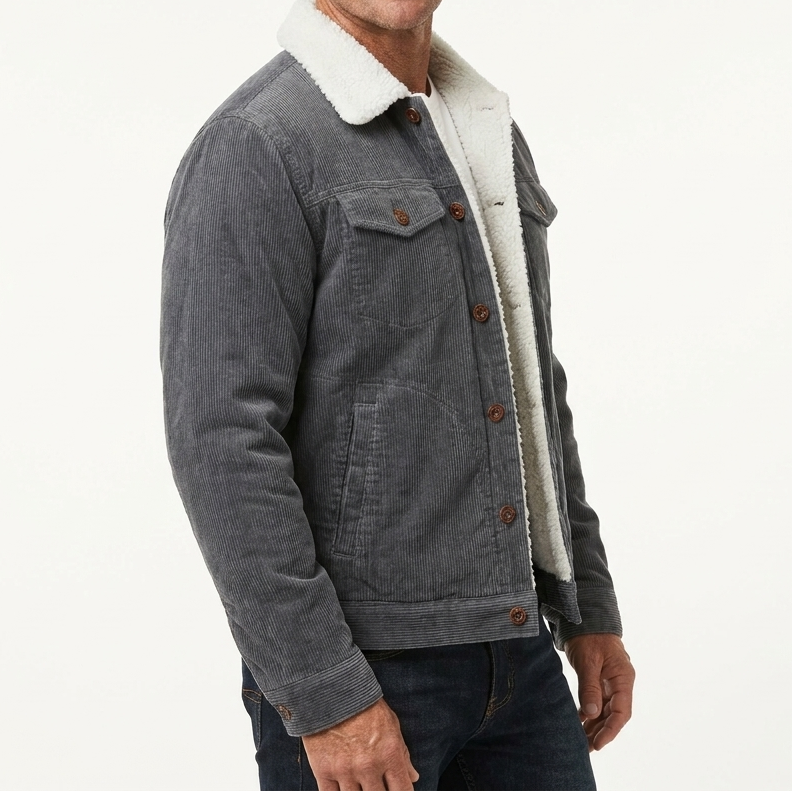 Men's Corduroy Sherpa Lined Jacket Faux Fur Collar Winter Coat