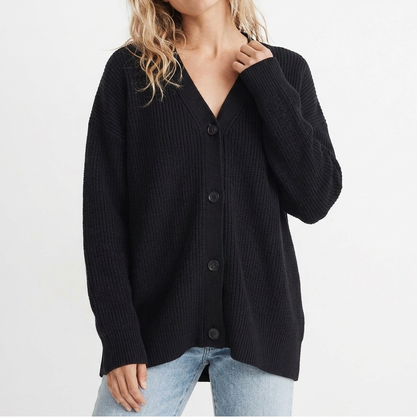 Cardigans For Women – Oversized Ribbed V-Neck Knit