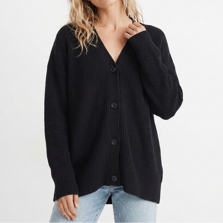 Cardigans For Women – Oversized Ribbed V-Neck Knit