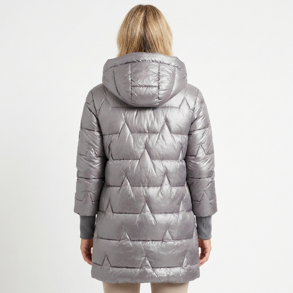 Womens Longline Puffer Jacket – Hooded Quilted Zip Up