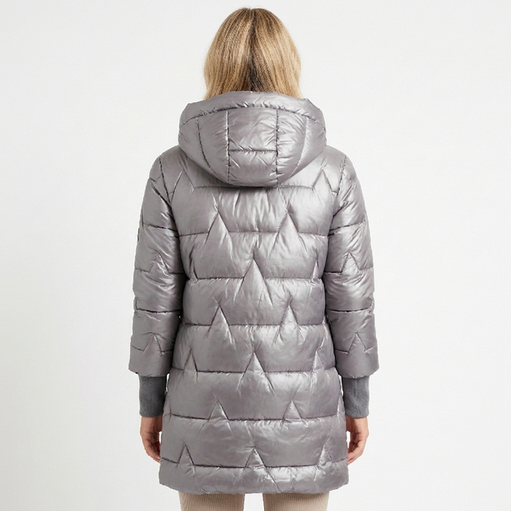 Womens Longline Puffer Jacket – Hooded Quilted Zip Up