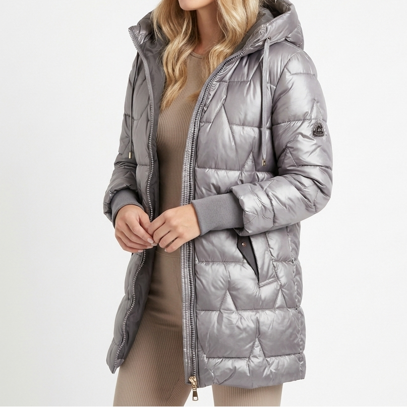 Womens Longline Puffer Jacket – Hooded Quilted Zip Up