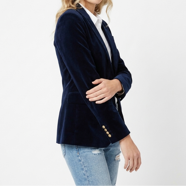 Womens Velvet Blazer – Single-Breasted Peak Lapel