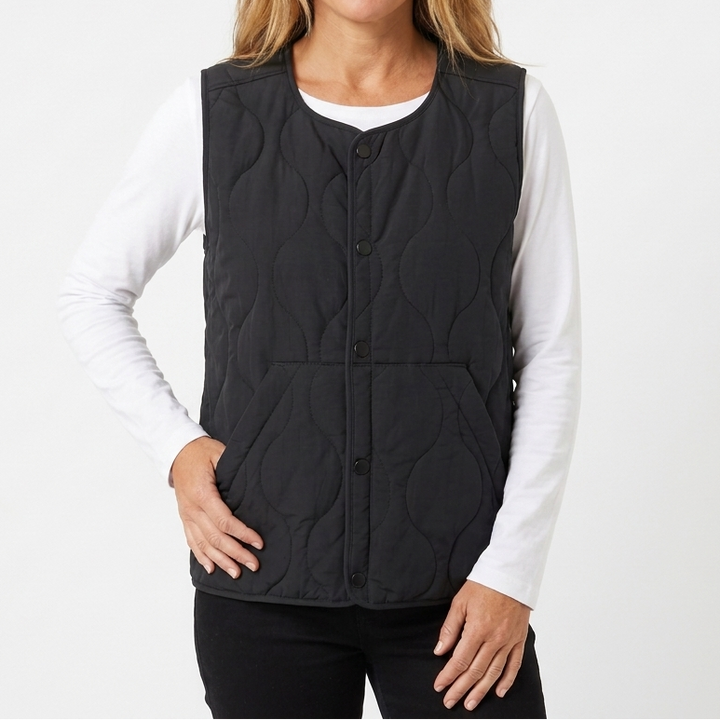 Womens Quilted Liner Vest – Onion Stitch Snap Front