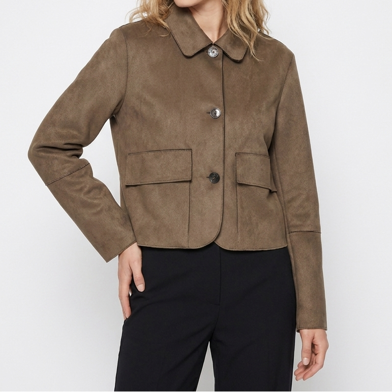 Brown Suede Jacket – Cropped Collared Button Up