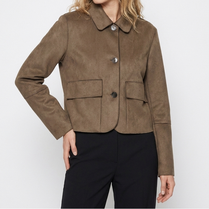 Brown Suede Jacket – Cropped Collared Button Up