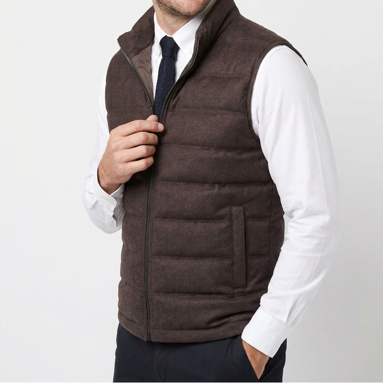 Mens Quilted Vest – Wool-Look Stand Collar Zip Up