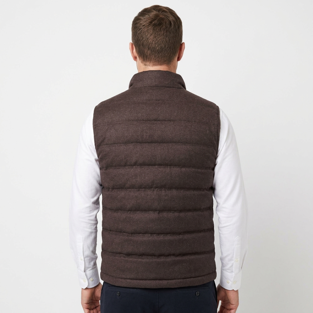 Mens Quilted Vest – Wool-Look Stand Collar Zip Up