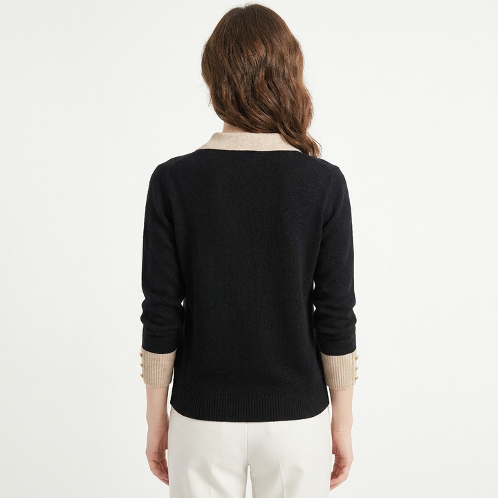 Womens Jumper – V Neck Faux Layered Shirt Collar