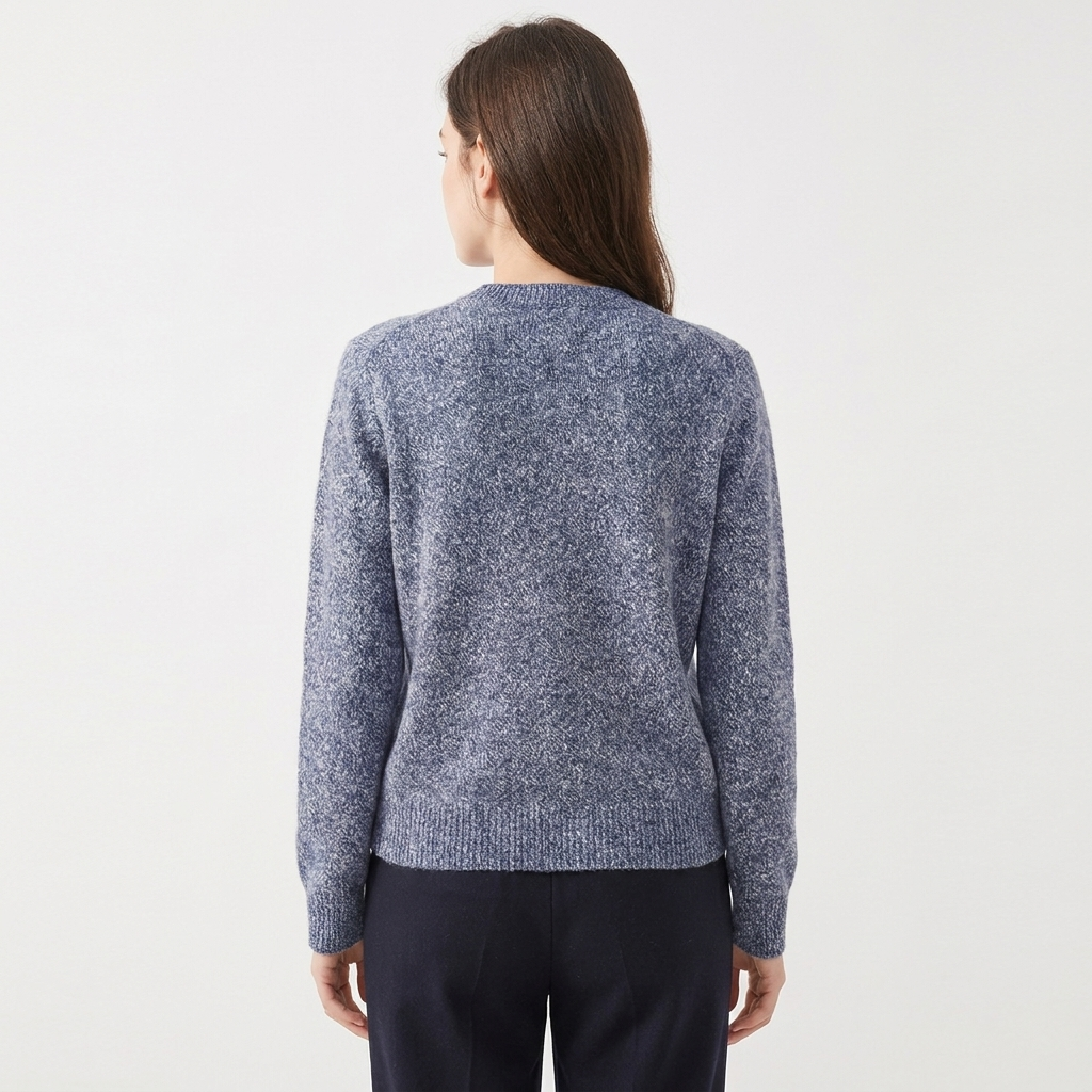 Women's Cardigan – Marl Knit Button-Through Crew Neck