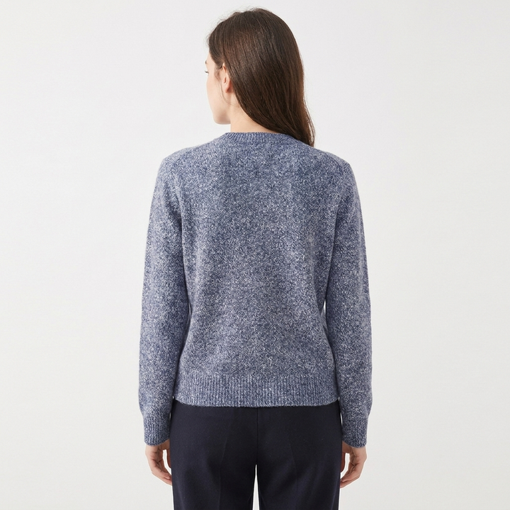 Women's Cardigan – Marl Knit Button-Through Crew Neck