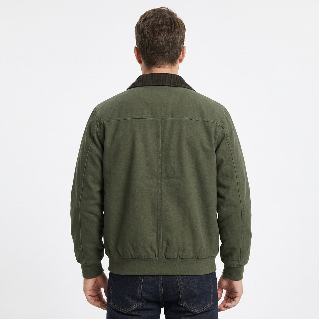 Men's Casual Jacket – Canvas Zip-Up Corduroy Collar Workwear