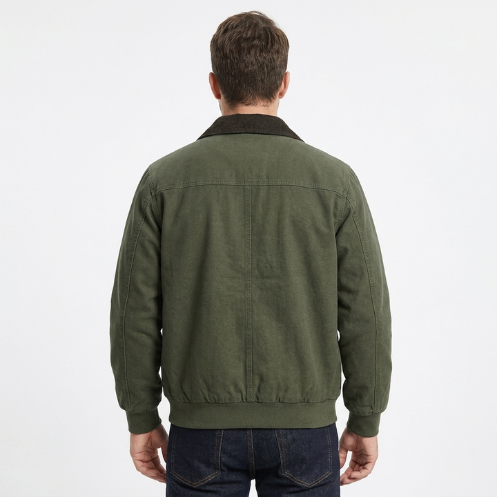 Men's Casual Jacket – Canvas Zip-Up Corduroy Collar Workwear
